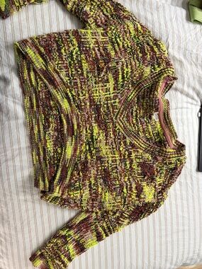 Urban Outfitters Multicolor Knit Crewneck - Neon Yellow & Brown